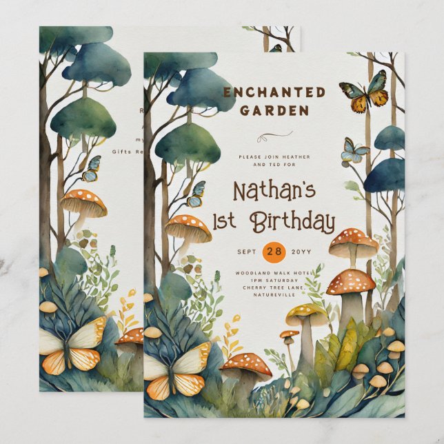 INVITATION FAIRYCORE NATURE BABYSHOWER 1ER ANNIVERSAIRE TOUT  (Devant / Derrière)