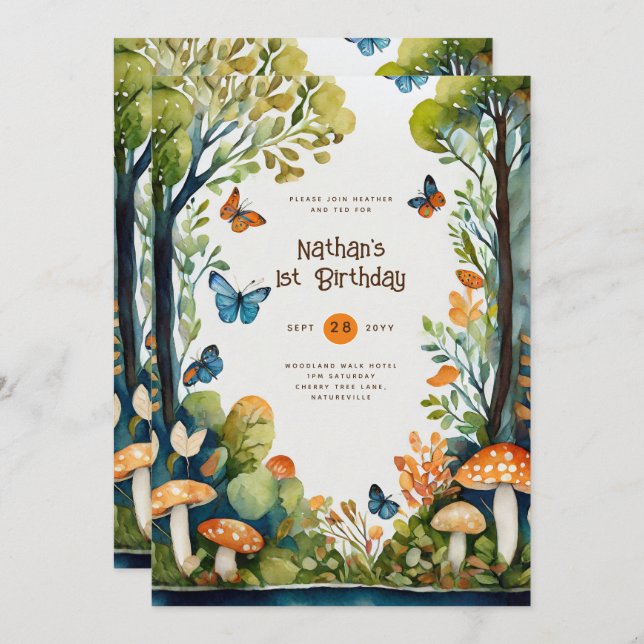 INVITATION FAIRYCORE NATURE BABYSHOWER 1ER ANNIVERSAIRE TOUT  (Devant / Derrière)