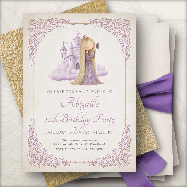 Invitation Fairytal Girls Anniversaire Princesse Violette (Créateur téléchargé)