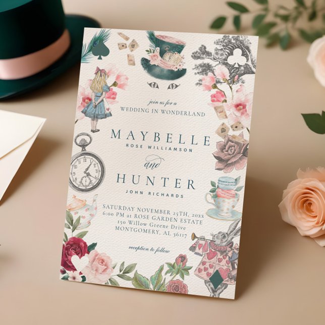 Invitation Fairytale Alice au pays des merveilles Mariage Whi (Fairytale Alice in Wonderland Whimsical Wedding Invitation)