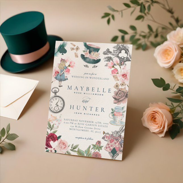 Invitation Fairytale Alice au pays des merveilles Mariage Whi (Fairytale Alice in Wonderland Whimsical Wedding Invitation)