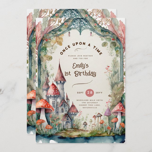 Invitation FAIRYTALE ANNIVERSAIRE OU Baby shower N'IMPORTE QU (Devant / Derrière)