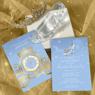 Invitation Fairytale Baby Blue Gold Cinderella Quinceanera