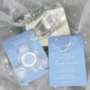 Invitation Fairytale Bleu Bleu Argent Cendrillon Quinceanera