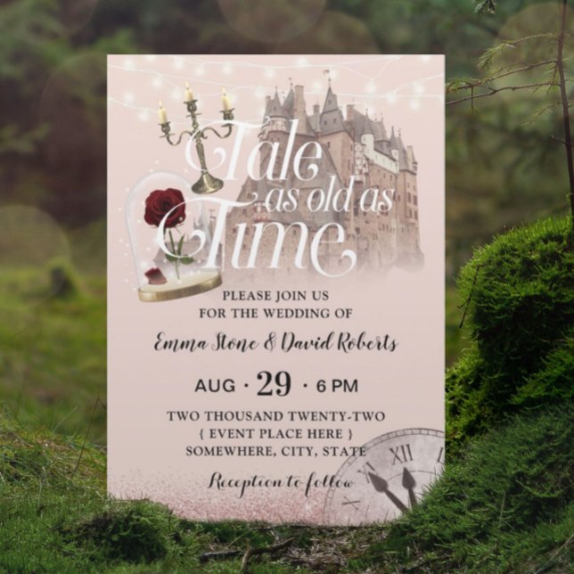 Invitation Fairytale Castle Modern Blush Rose Mariage or (Créateur téléchargé)