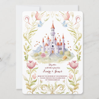 Invitation Fairytale Castle Pastel Watercolor Floral Wedding