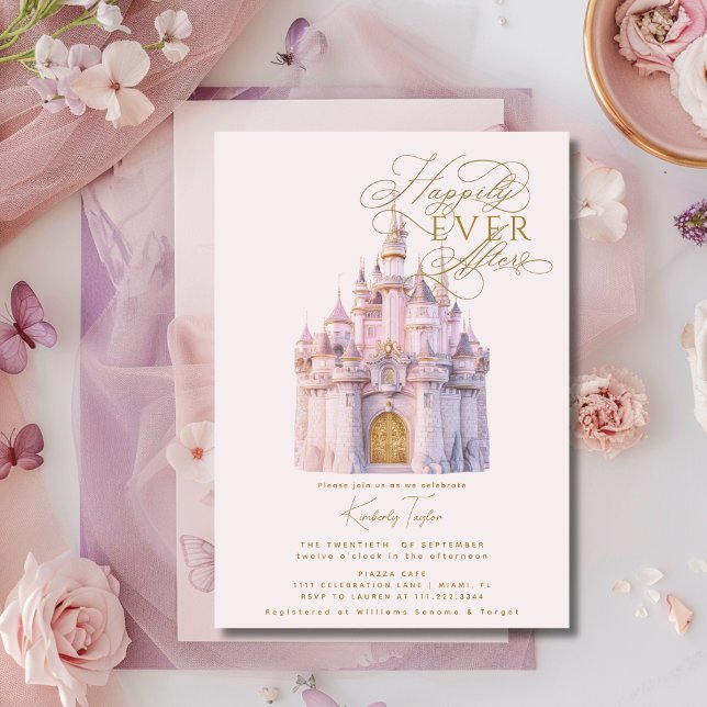 Invitation Fairytale Castle Storybook Fête des mariées rose (Créateur téléchargé)