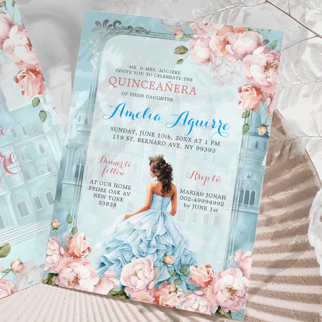 Invitation Fairytale Château Royal Pink Blue Quinceañera (Créateur téléchargé)