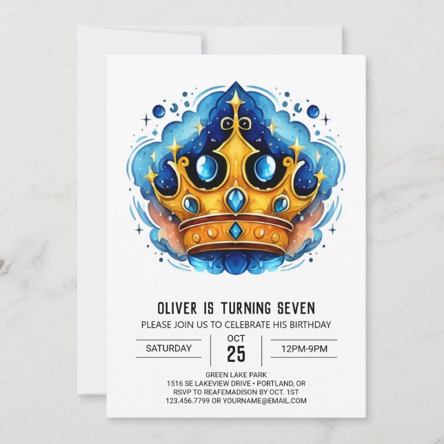Invitation Fairytale Custom Prince Crown Anniversaire (Devant)