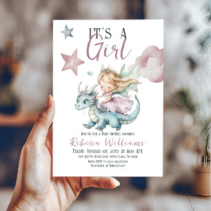 Invitation Fairytale Dreamy Dragon Pink Princess Baby shower