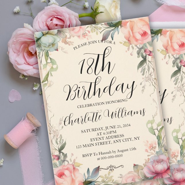 Invitation Fairytale Floral 18e anniversaire (Fairytale Floral 18th Birthday Invitation
)