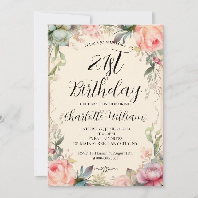 Invitation Fairytale Floral 21e anniversaire (Devant)