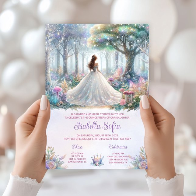 Invitation Fairytale Forest Quinceañera (Enchanted forest invitation - you can change all of the text as needed for any event.)