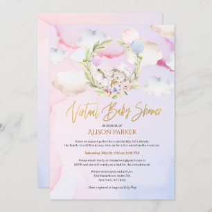 Invitation Fairytale Forest Rabbit rose   Baby shower virtuel