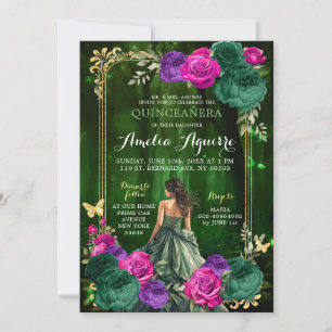 Invitation Fairytale Forêt Magique Lilac Green Quinceañera