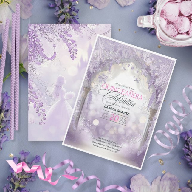 Invitation Fairytale Garden Quinceanera Lavande/Lilac ID1030 (Créateur téléchargé)