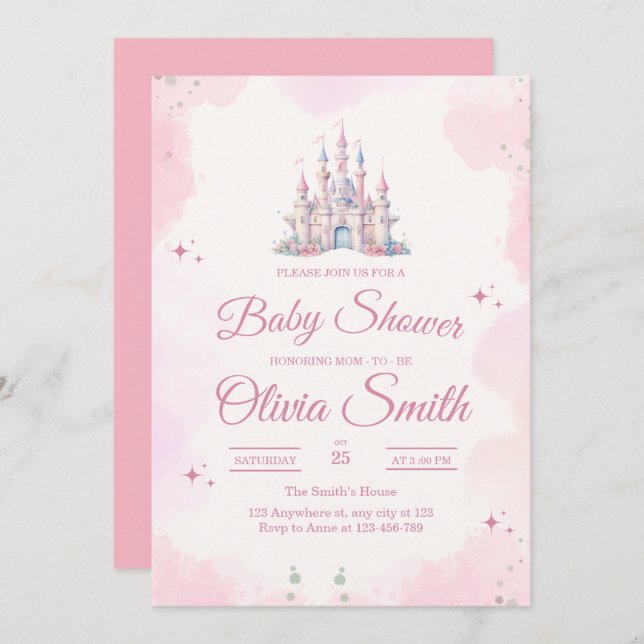 Invitation Fairytale Girl Baby Shower, Princess Baby Shower (Devant / Derrière)