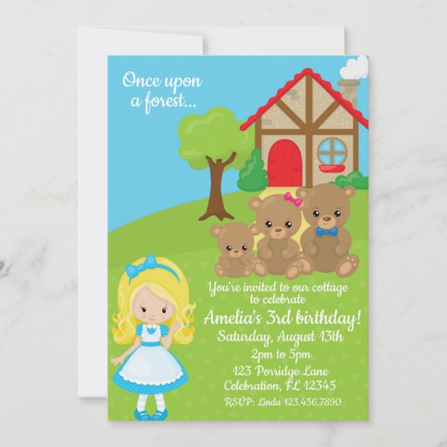 Invitation Fairytale Goldilocks and Bears Girls Birthday (Devant)