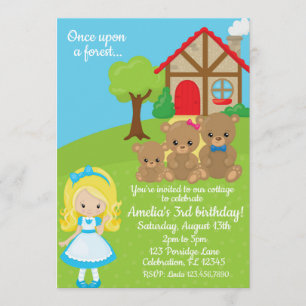 Invitation Fairytale Goldilocks and Bears Girls Birthday