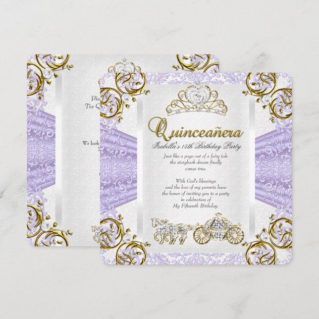Invitation Fairytale Lavender Quinceanera 15e anniversaire 2 (Devant / Derrière)