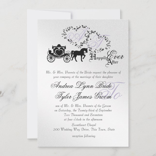 Invitation Fairytale Mariage Carriage Argent (Devant)
