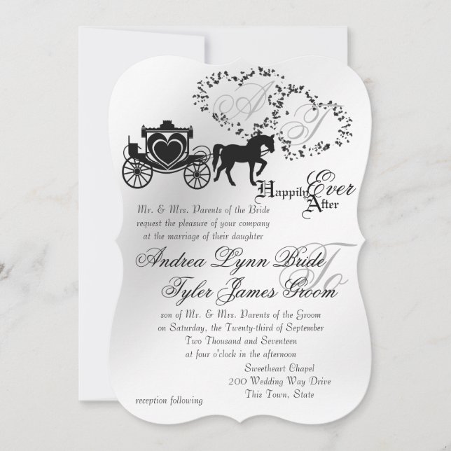 Invitation Fairytale Mariage Carriage Argent (Devant)