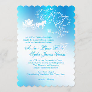 Invitation Fairytale Mariage Carriage Peacock bleu
