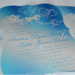 Invitation Fairytale Mariage Carriage Peacock bleu