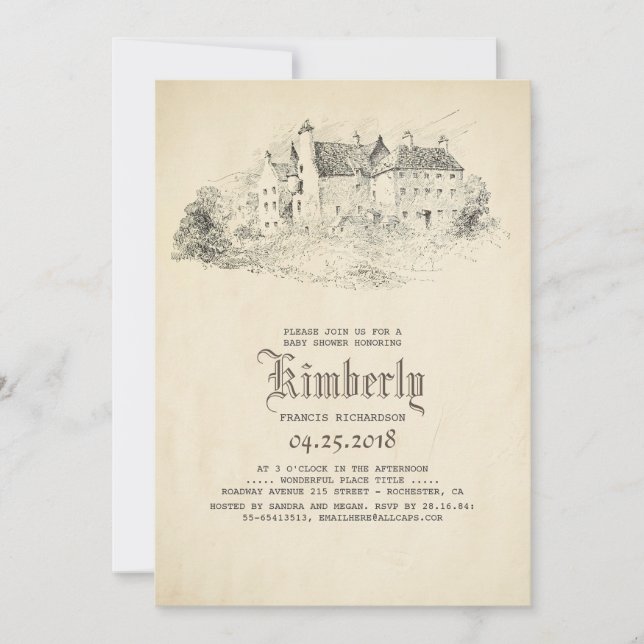 Invitation Fairytale Old Castle Baby shower Vintage (Devant)