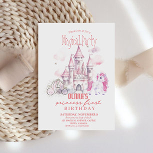 Invitation Fairytale Pink Castle unicorn Princess Anniversair