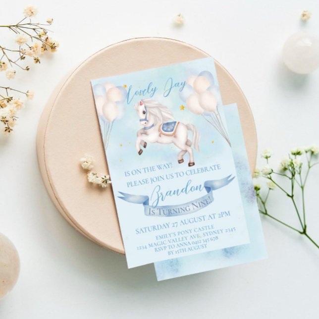 Invitation Fairytale Pony Balloons 1er Anniversaire Party Boy (Créateur téléchargé)