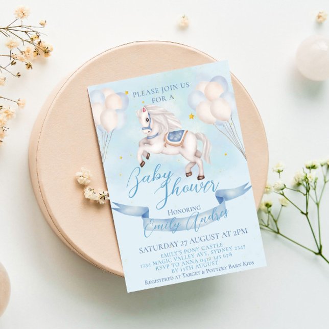 Invitation Fairytale Pony Star Balloons Baby shower Boy (Créateur téléchargé)