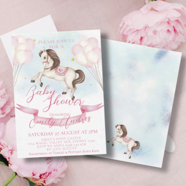 Invitation Fairytale Pony Stars Baby shower de ballons roses (Créateur téléchargé)