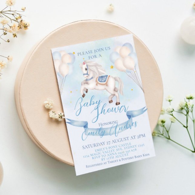 Invitation Fairytale Pony Stars Ballons Baby shower Boy (Créateur téléchargé)