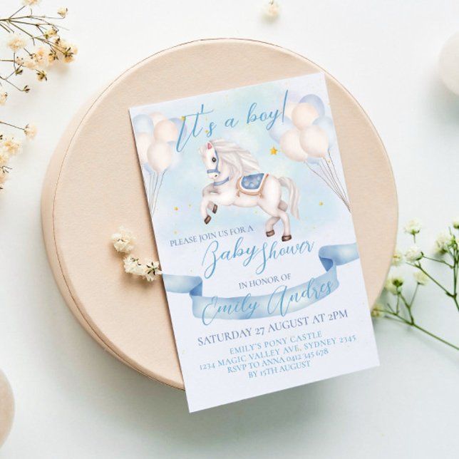 Invitation Fairytale Pony Stars Ballons Baby shower Boy (Créateur téléchargé)