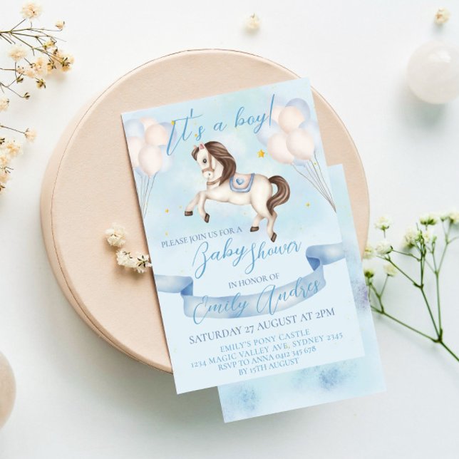 Invitation Fairytale Pony Stars Ballons Baby shower Boy (Créateur téléchargé)