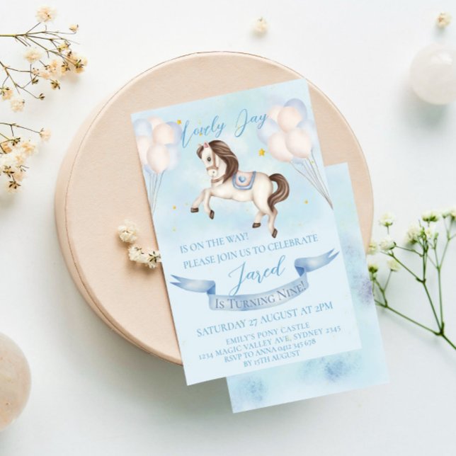 Invitation Fairytale Pony Stars Bleus Ballons Anniversaire (Créateur téléchargé)