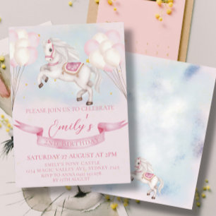 Invitation Fairytale Pony Stars Pinky Balloons Anniversaire