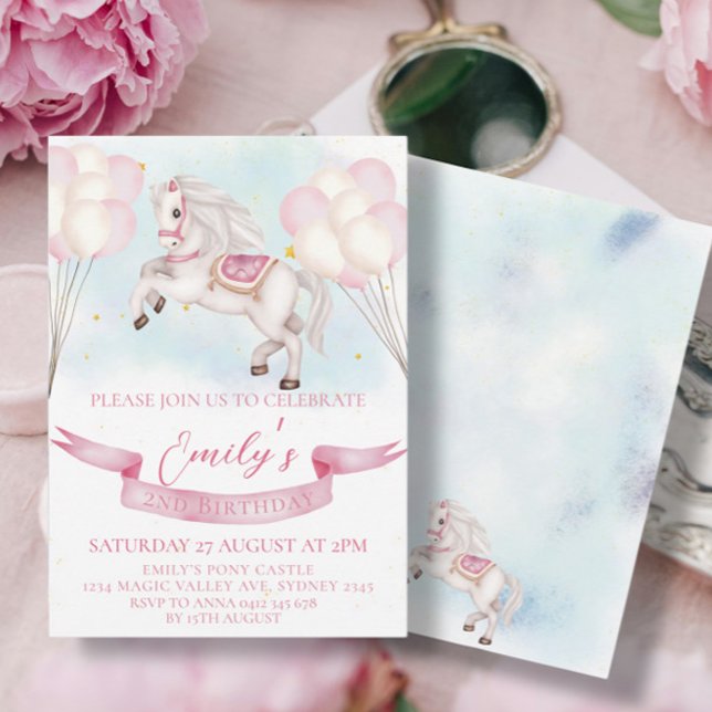 Invitation Fairytale Pony Stars Pinky Balloons Anniversaire (Créateur téléchargé)