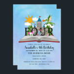 Invitation Fairytale Pop Up Book Kids Quatrième anniversaire<br><div class="desc">Célébrez l'anniversaire magique de votre enfant avec ce Conception Anniversaire de enfant de livres de Fairytale Pop Up. Ce design présente un livre pop-up à thème de conte de fées avec un château, un chevalier, un dragon et une licorne contre un arrière - plan d'aquarelle bleue. Vous pouvez customiser plus...</div>
