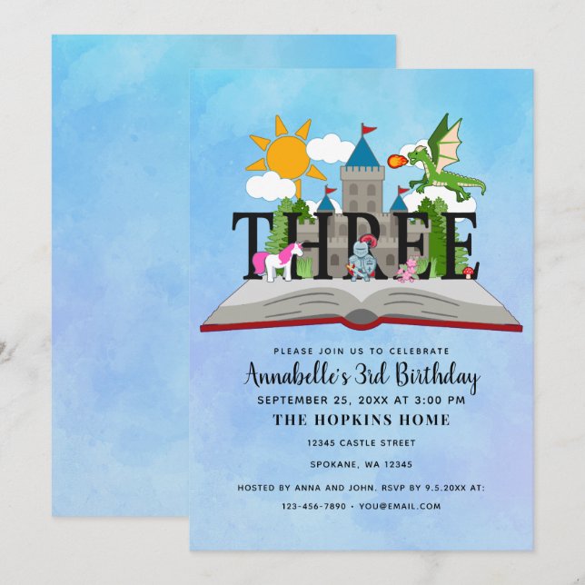 Invitation Fairytale Pop Up Book Kids Troisième anniversaire (Devant / Derrière)