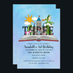 Invitation Fairytale Pop Up Book Kids Troisième anniversaire<br><div class="desc">Célébrez l'anniversaire magique de votre enfant avec ce Conception Anniversaire de enfant de livres de Fairytale Pop Up. Ce design présente un livre pop-up à thème de conte de fées avec un château, un chevalier, un dragon et une licorne contre un arrière - plan d'aquarelle bleue. Vous pouvez customiser plus...</div>