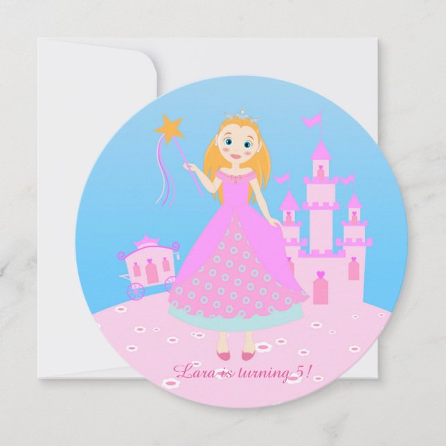 Invitation Fairytale Princess à Pink Birthaday (Devant)