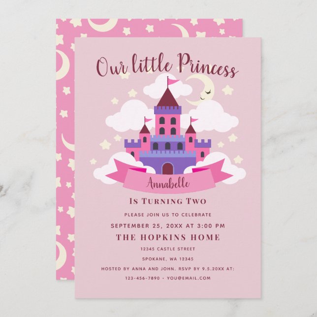 Invitation Fairytale Princess Castle Girls Anniversaire (Devant / Derrière)