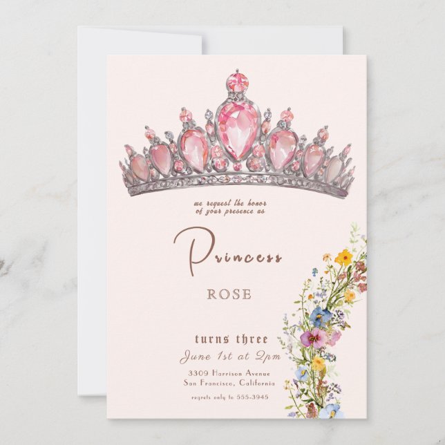 Invitation Fairytale Princess Crown Rose & Gold Anniversaire (Devant)