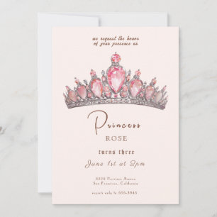 Invitation Fairytale Princess Crown Rose & Gold Anniversaire