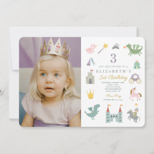 Invitation Fairytale Princess Dragon Photo Anniversaire