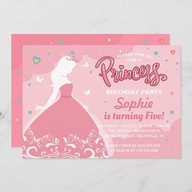Invitation Fairytale Princess Girl Anniversaire de enfant Par (Devant / Derrière)