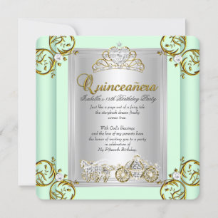 Invitation Fairytale Quinceanera 15e anniversaire Mint Green