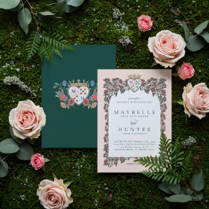Invitation Fairytale Rose Garden Royal Crown Monogram Heart